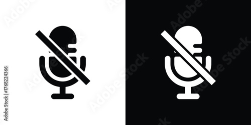 Microphone Mute Symbol On White and Black Background. Voice Off Simple Glyph Icon