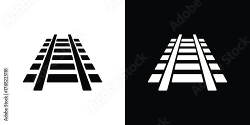 Railroad Track Silhouette Illustration, Perspective View On Transparent Background