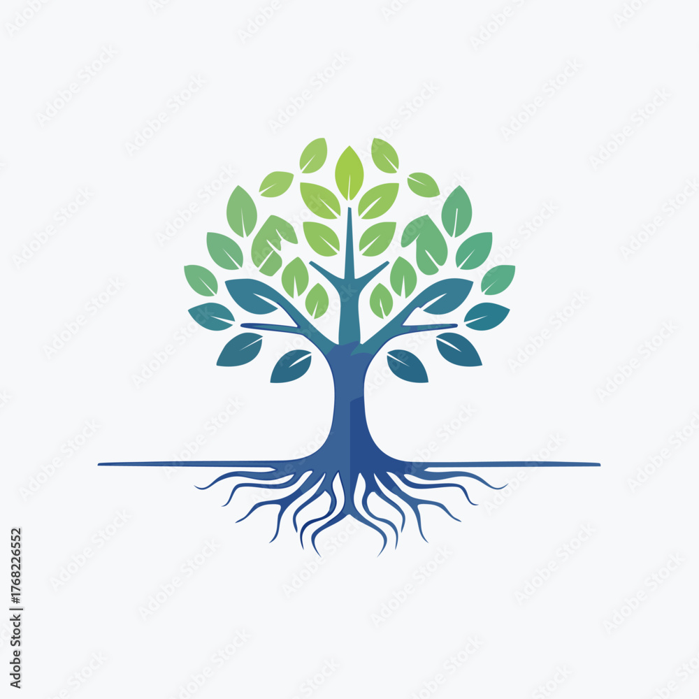 Fototapeta premium Vibrant Tree with Roots Logo Design.