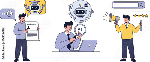 AI-Powered Recruitment Solution: Streamlining Talent Acquisition, Automating Application Screening and Boosting Employer Branding with Advanced Search, Representing Modern, Innovative HR Technology (B