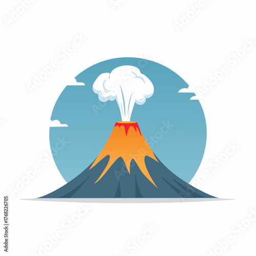 Volcano Erupting with Smoke and Clouds in the Sky.