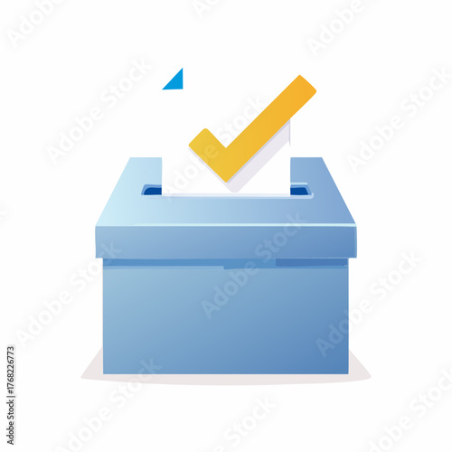 Voting box with checkmark symbolizes election and democracy.