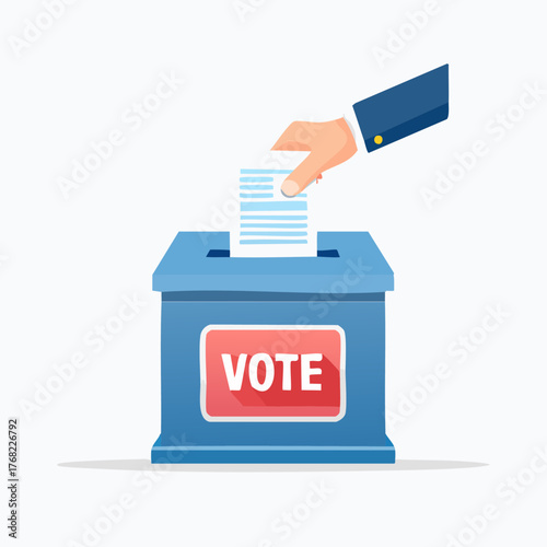 Voting process with hand putting ballot into the box.