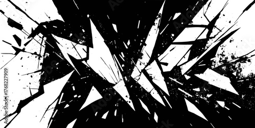 Monochrome abstract background with shattered glass effect and sharp fragments