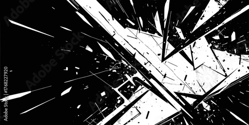 Abstract black and with broken glass effect and sharp fragments