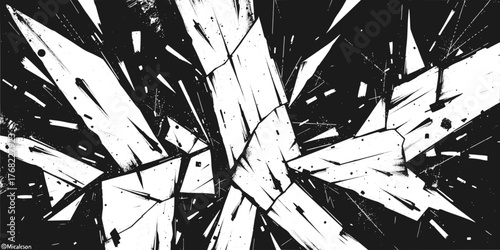 Abstract black and white grunge background with broken glass effect design element