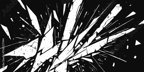 Abstract black and white grunge background with broken glass effect design element