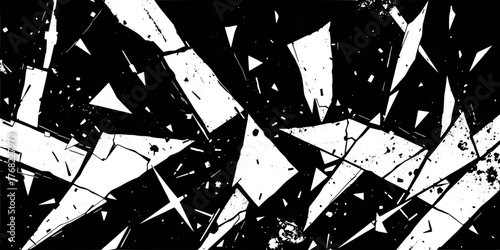 Monochrome abstract background with broken glass effect and chaotic geometric composition