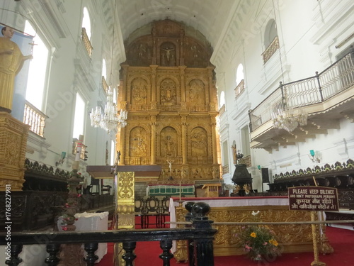 Ornate Church Interior with Golden Altar, Goa, India