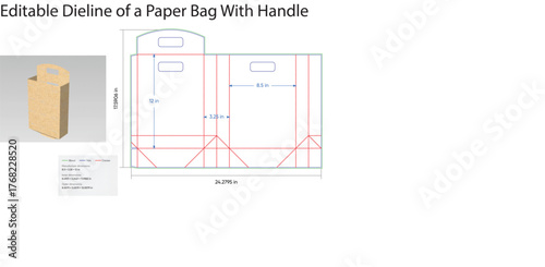 Paper bag dieline with dimensions template cut line