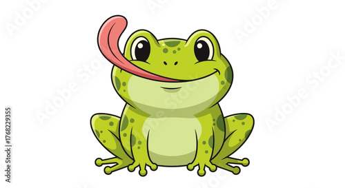 Adorable cartoon frog with a cheerful expression and extended tongue showcasing its playful nature