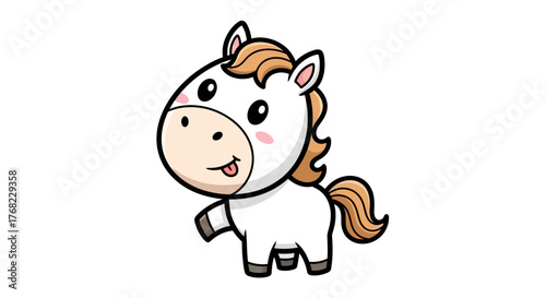 Adorable cartoon horse with expressive eyes and cheeky tongue illustration graphic resource