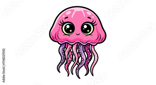 Adorable cartoon jellyfish illustration with big eyes and a cute smiling face design