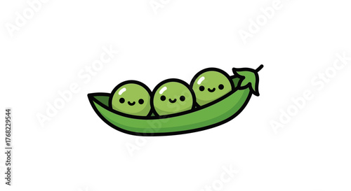 Adorable trio of peas in a pod smiling with sweet expressions on a white background
