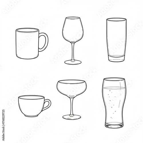 Glass Sketch Outline Vector Set