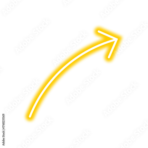 A glowing yellow arrow curves upwards and to the right on a transparent background.
