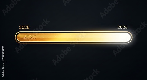 Photo of golden progress bar indicating transition from 2025 to 2026, symbolizing the passage of time and the arrival of the new year
