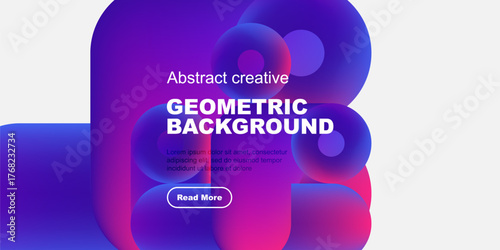 Vibrant abstract shapes form dynamic background. Purple, blue hues dominate design, text overlay present. Modern aesthetic.