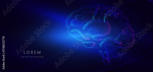 Artificial intelligence brain particle science system on dark background.