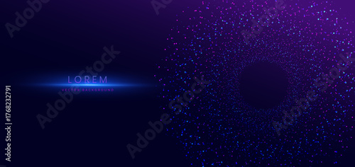 Abstract dot digital technology science on blue and pink background. Futuristic data network concept.