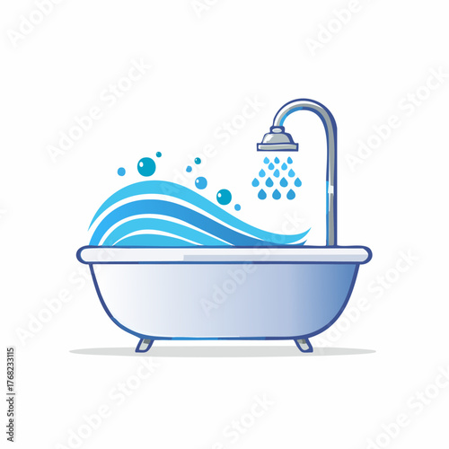 Bathtub with water and shower head illustration.