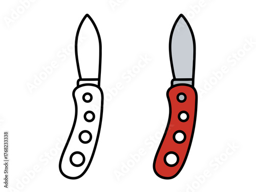 Simple camping pocket knife outline illustration for coloring. Perfect for scout or adventure-themed coloring books, kids’ art, and educational printables.