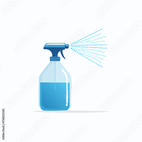 Blue Spray Bottle Dispensing Liquid in a Flat Design.