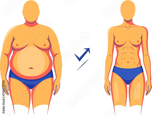 Transformation Illustration Overweight to Athletic Body