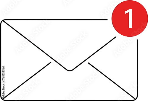 An Envelope Icon with a Red Notification Bubble Indicating One New Message or Email