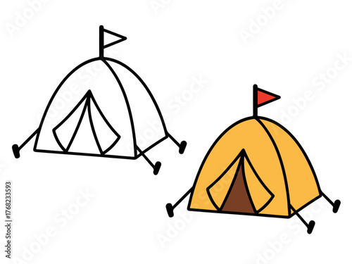 Simple camping tent outline illustration for coloring. Great for kids’ outdoor-themed coloring books, printable art, and fun adventure activities.