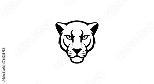 Stylized jaguar head illustration in bold line art isolated on white background, for creative