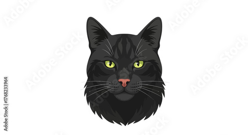 Elegant black cat portrait with piercing yellow eyes against a stark white background