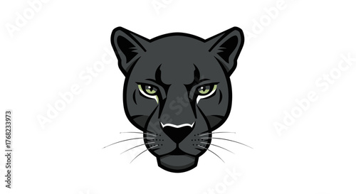 Detailed illustration of a black panther face on a white background with its imposing stare