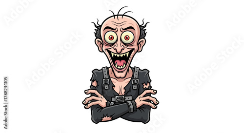 Cartoon illustration of a mentally deranged man in a straitjacket expressing rage
