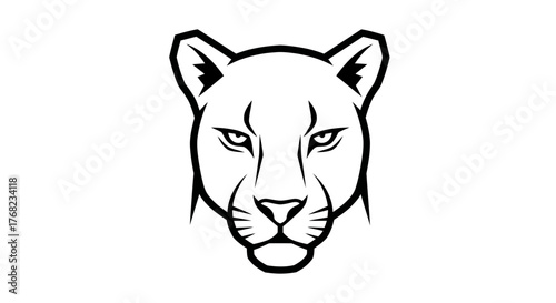 Bold cougar portrait, graphic black lines create a fierce and striking image of the big cat