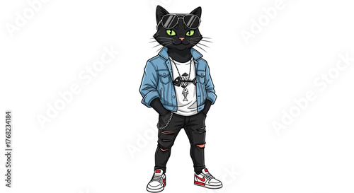 Trendy feline character in urban fashion showcasing a cool and modern street style
