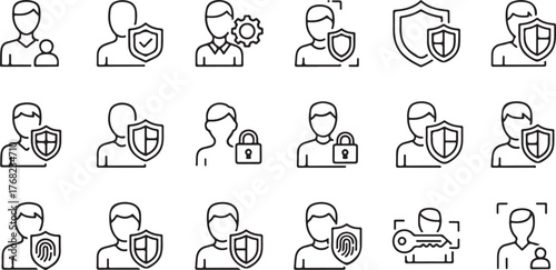 Minimalist Line Icons for User Account Security and Identity