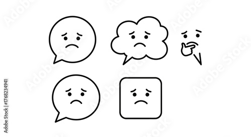 Sad emotion and expression in various shapes and thought bubble set illustration