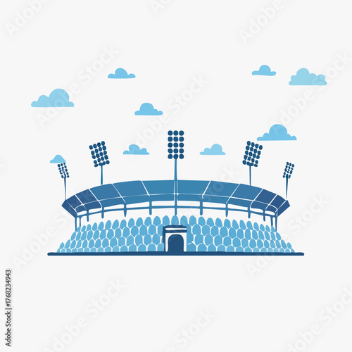 Flat design illustration of a large sports stadium with a crowd.