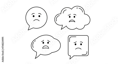 Sad emotions displayed in a collection of different shaped speech bubbles