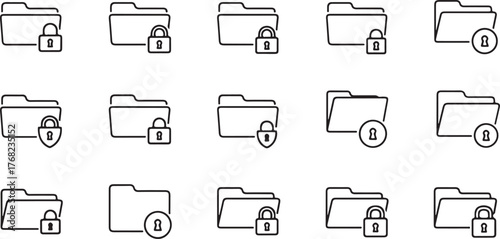 Outline Folder and Lock Security Icons in a Minimalist Style