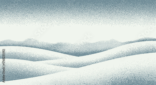 Abstract halftone landscape with rolling hills and a faded sky for graphic use
