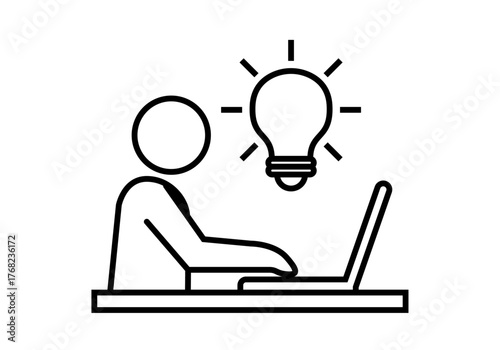 Icono negro de persona con portátil desarrollando creatividad