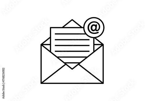 Icono negro de sobre abierto con arroba