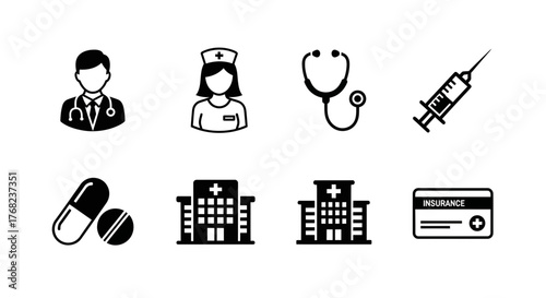 Medical and Healthcare Vector Icons Set for Healthcare and Insurance Concepts