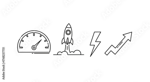 Minimalistic linear illustration showcasing speed, launch, energy and growth concept