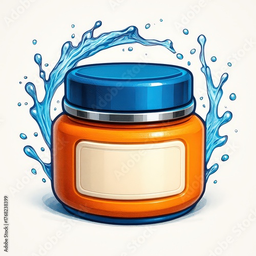 Orange Jar with Blue Lid and Water Splash container