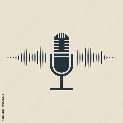 Podcast Microphone Audio Waveform Illustration for Content Creation and Broadcasting Projects Professional Studio Sound Recording