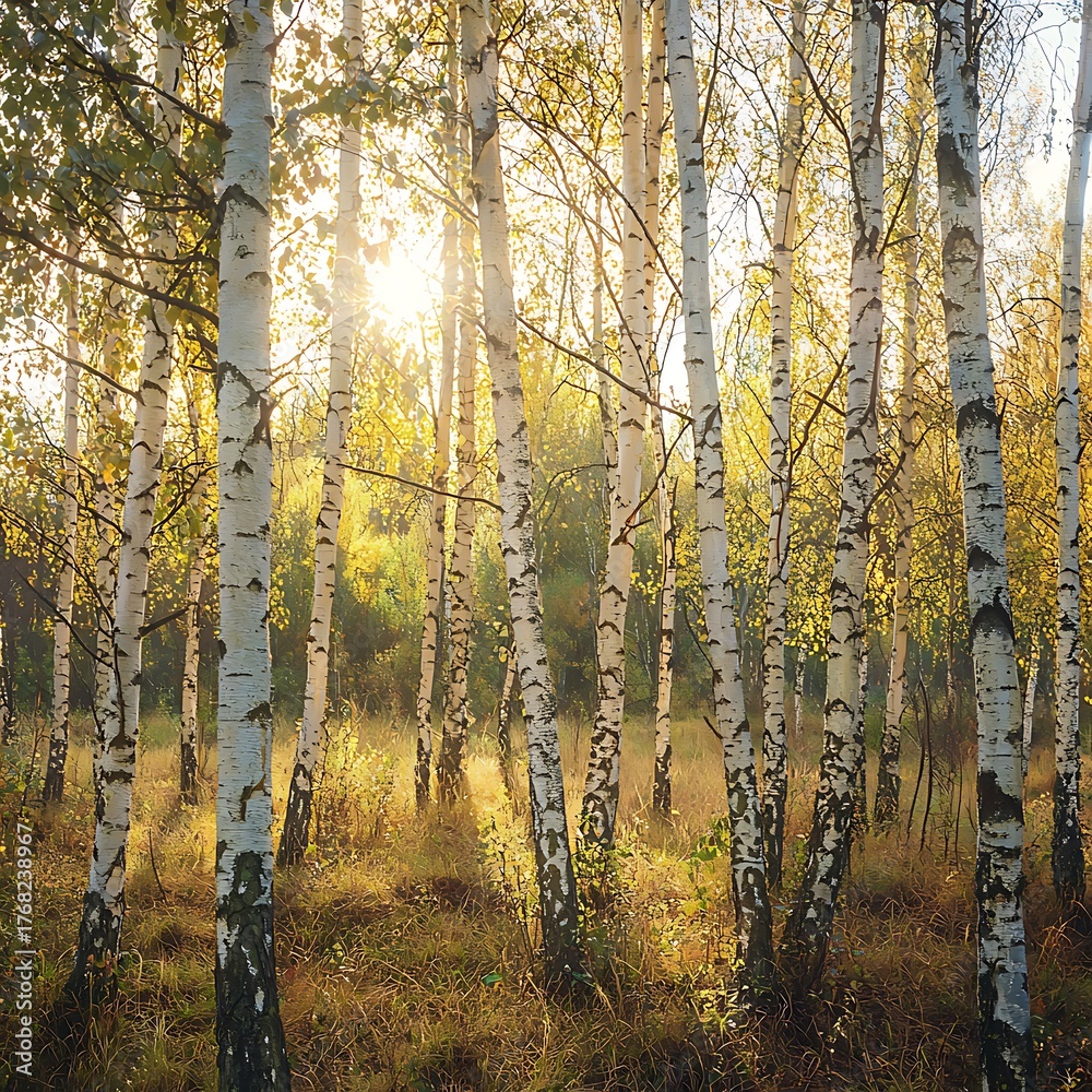 Obraz premium Stunning birch grove glowing with golden beauty high resolution picture