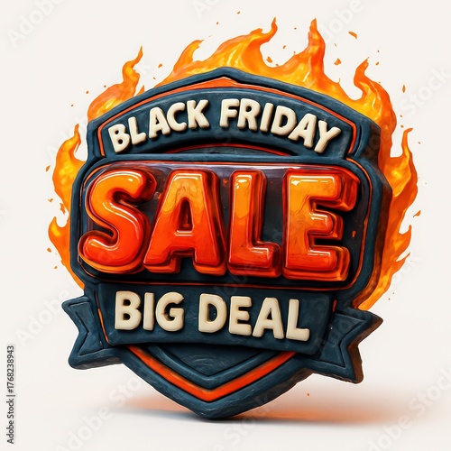 Black Friday Sale Big Deal Emblem with Flames badge
